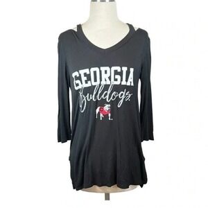 Gameday Couture Georgia Bulldogs Black Cold Shoulder 3/4‎ Sleeve Top Small NCAA